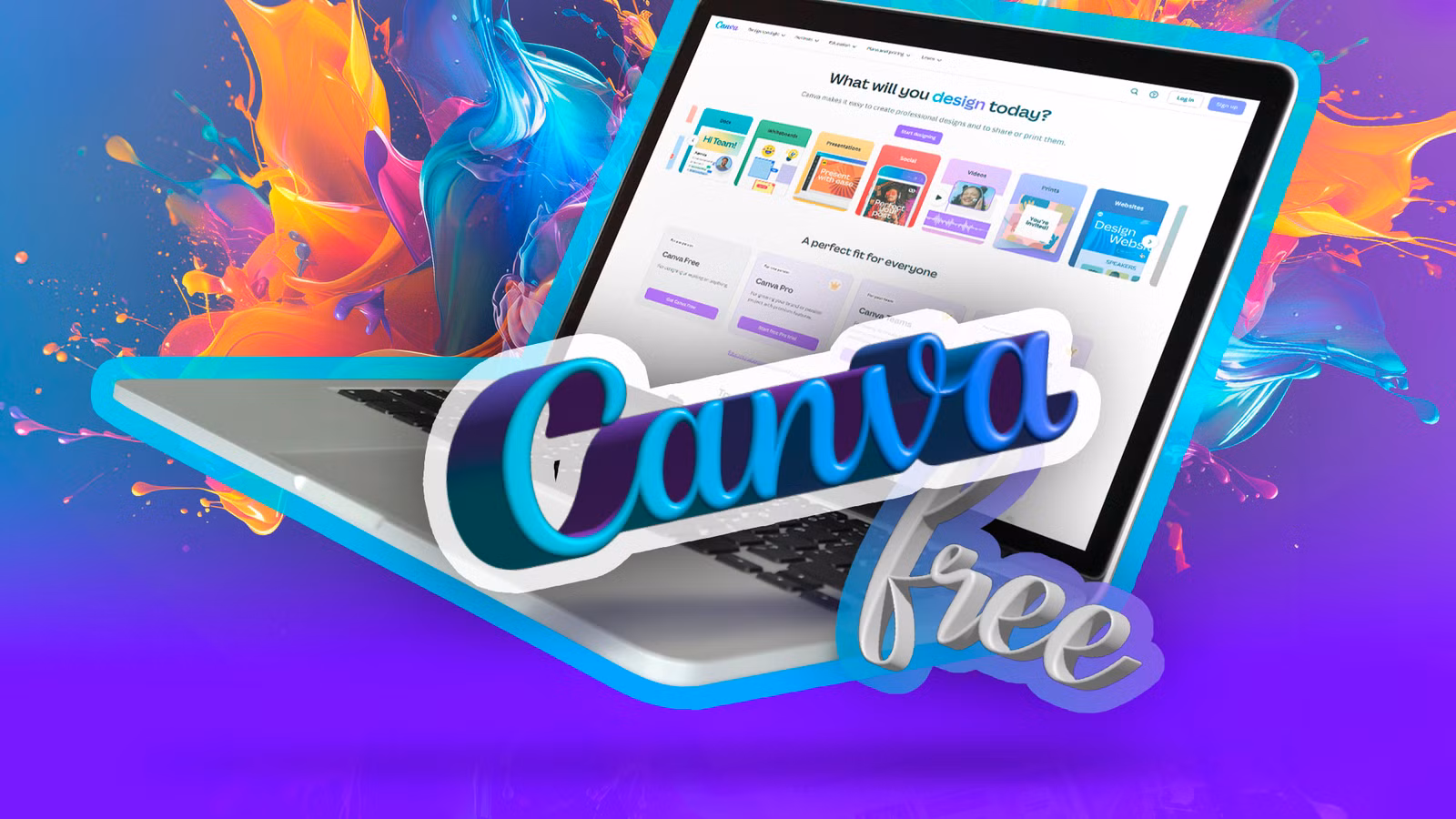 a-laptop-with-canva-some-paint-splashes-in-the-background-and-the-text-canva-free-in-3d-in-the-center