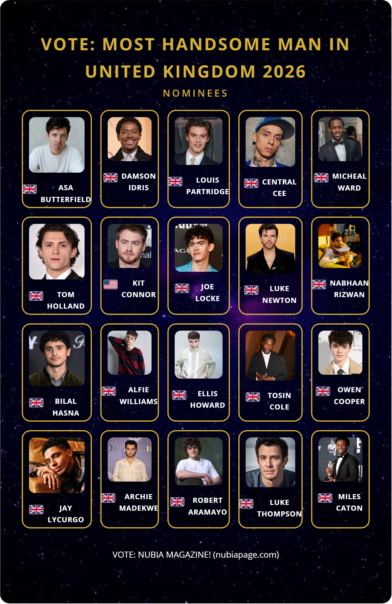 VOTE: MOST HANDSOME MAN IN UNITED KINGDOM 2026