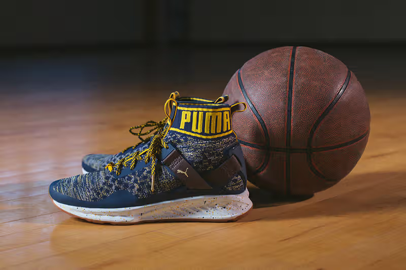 PUMA logo with a sleek, modern athletic shoe in the foreground