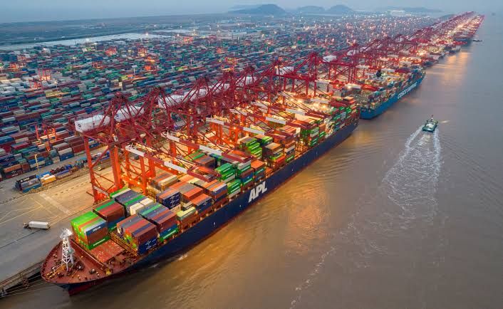 Aerial view of the Port of Shanghai container terminals